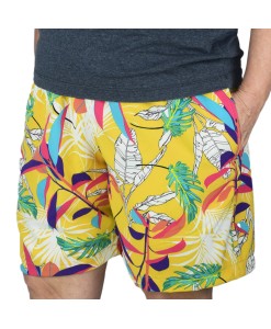 Short Estampado Tactel Elastano Extra Grande Bermuda Amarelo